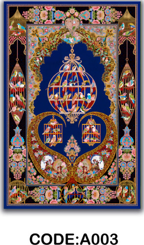 خرید ارزان فرشینه آبی پرندگان فرشینه آفتاب کدA003مخمل شانل ترک استپدار