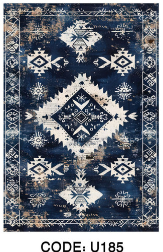 خرید ارزان فرشینه آبی سنتی فرشینه آفتاب کدU185مخمل شانل ترک استپدار