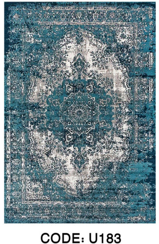 خرید ارزان فرشینه آبی وینتیج فرشینه آفتاب کدU183مخمل شانل ترک استپدار