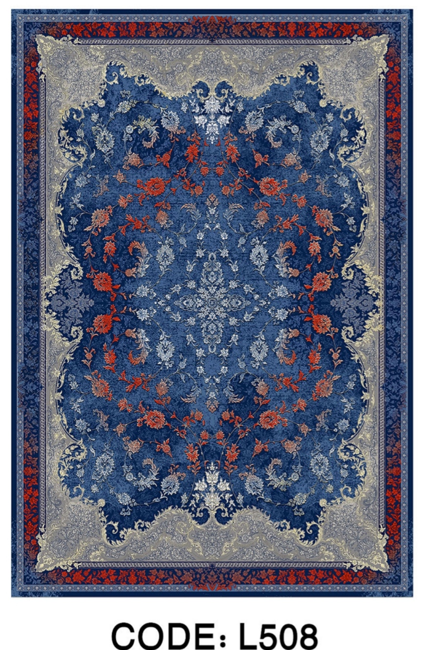 خرید ارزان فرشینه آبی وینتیج فرشینه آفتاب کدL508مخمل شانل ترک استپدار