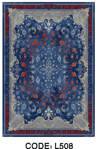 خرید ارزان فرشینه آبی وینتیج فرشینه آفتاب کدL508مخمل شانل ترک استپدار