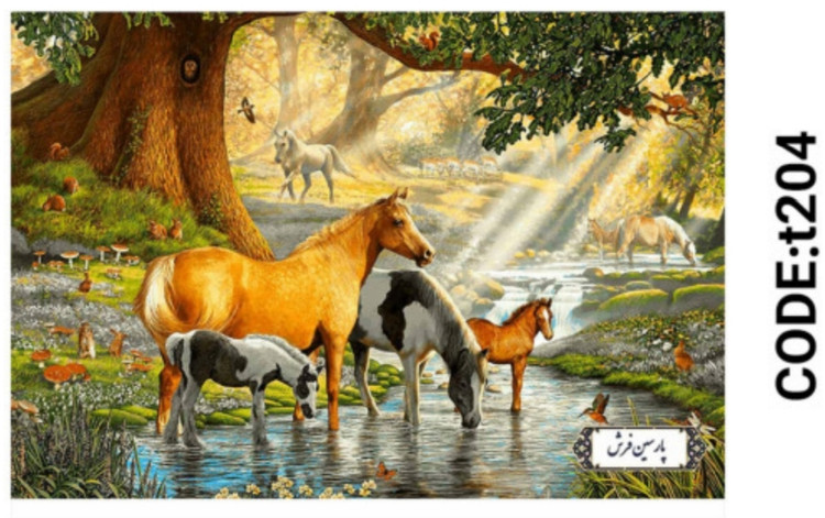 خرید ارزان فرشینه حیوانات فرشینه آفتاب کدT204مخمل شانل ترک استپدار