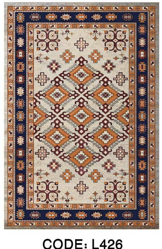 خرید ارزان فرشینه خشتی فرشینه آفتاب کد L426مخمل شانل ترک استپدار