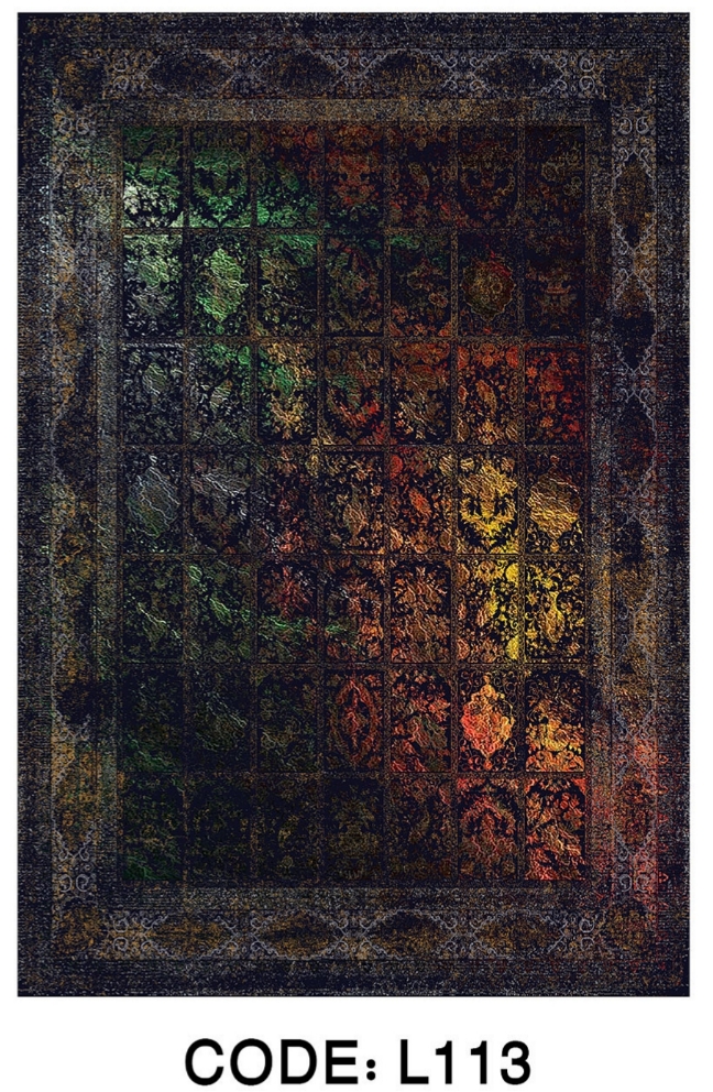 خرید ارزان فرشینه خشتی فرشینه آفتاب کد L113مخمل شانل ترک استپدار