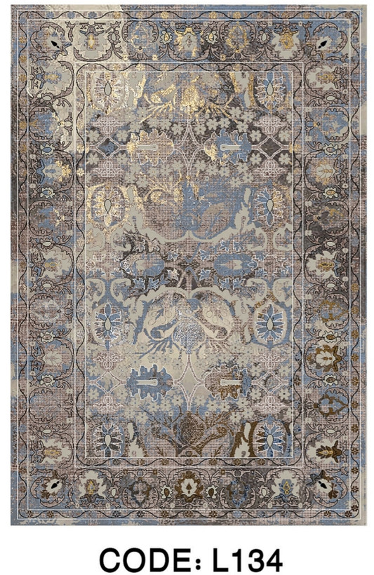 خرید ارزان فرشینه سنتی وینتیج فرشینه آفتاب کد L134مخمل شانل ترک استپدار