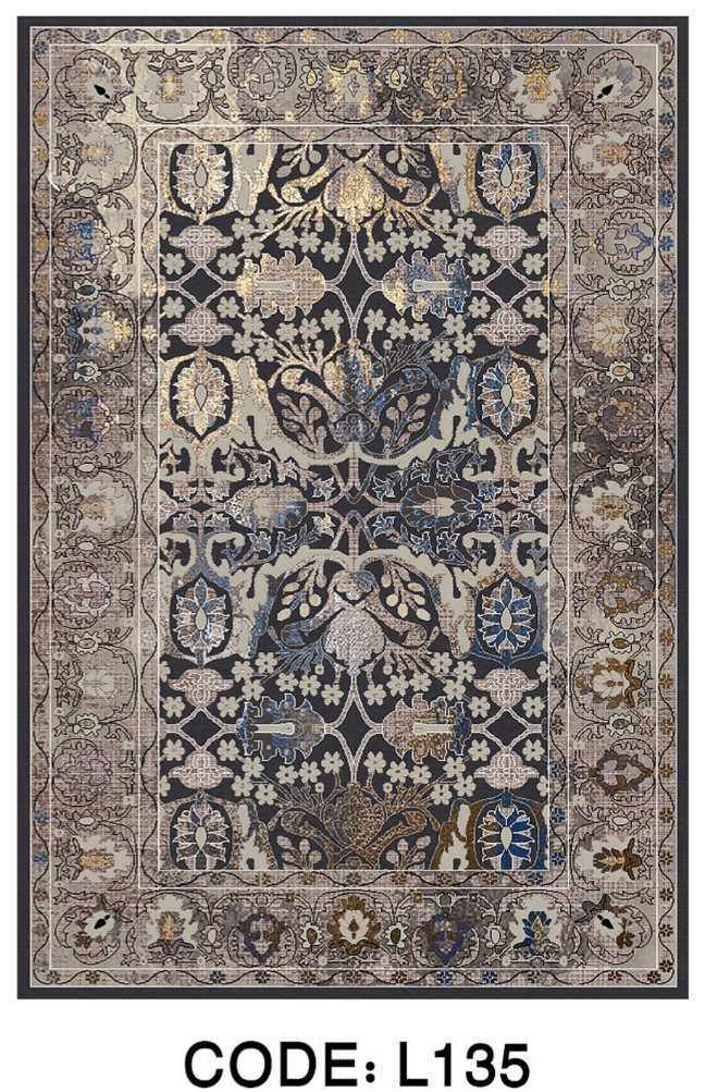 خرید ارزان فرشینه سنتی وینتیج فرشینه آفتاب کد L135مخمل شانل ترک استپدار