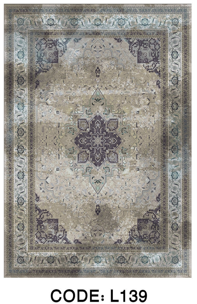 خرید ارزان فرشینه سنتی وینتیج فرشینه آفتاب کد L139مخمل شانل ترک استپدار