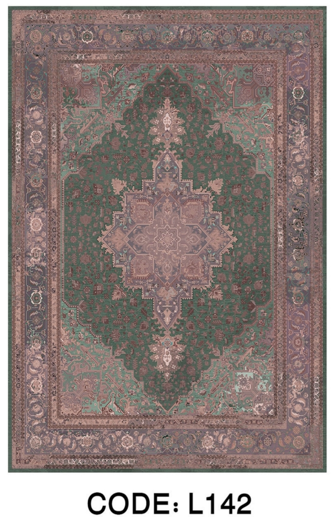 خرید ارزان فرشینه سنتی وینتیج فرشینه آفتاب کد L142مخمل شانل ترک استپدار