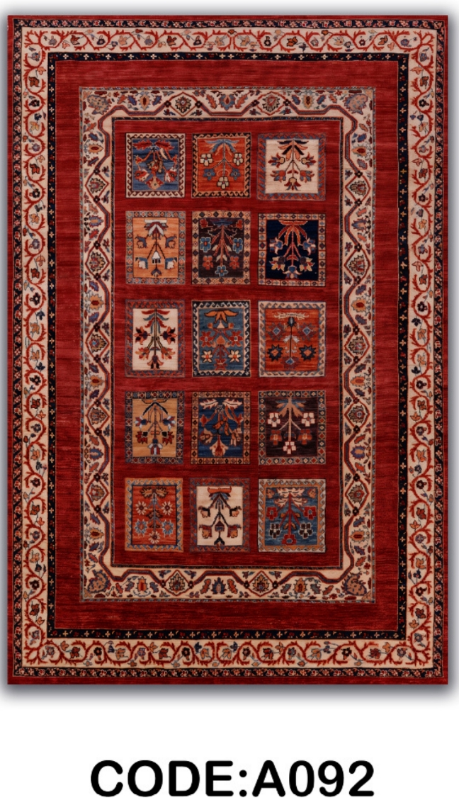 خرید ارزان فرشینه لاکی خشتی فرشینه آفتاب کد A092مخمل شانل ترک استپدار