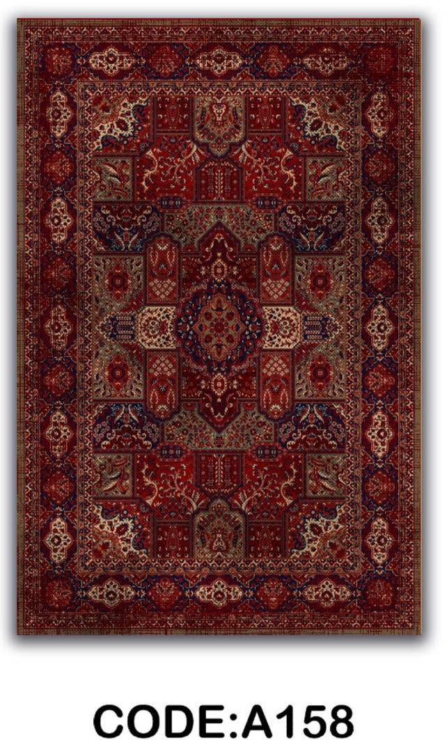 خرید ارزان فرشینه لاکی خشتی فرشینه آفتاب کد A154مخمل شانل ترک استپدار