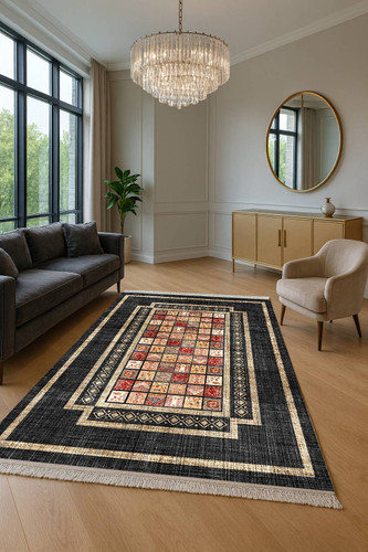 خرید ارزان فرشینه خشتی فرشینه آفتابکدH441مخمل شانل ترک استپدار