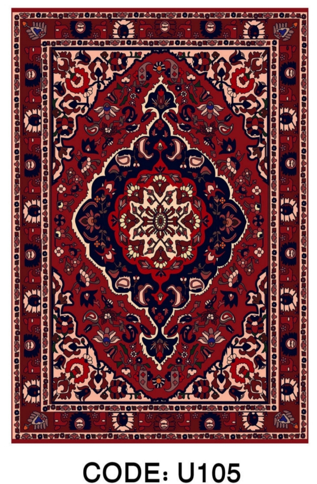 خرید ارزان فرشینه لاکی فرشینه آفتاب کدU105مخمل شانل ترک استپدار