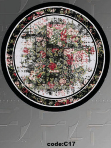 خرید ارزان فرشینه گرد فرشینه آفتاب کدC17مخمل شانل ترک استپدار