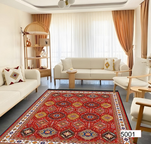 خرید ارزان فرشینه اصفهان طرح قشقایی فرشینه آفتاب کد5001مخمل شانل استپدار