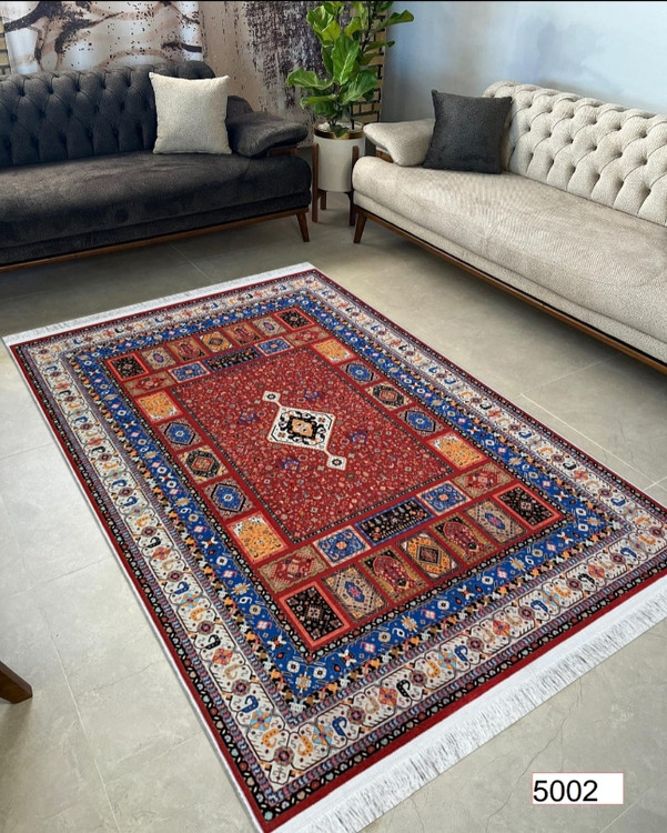 خرید ارزان فرشینه اصفهان طرح قشقایی فرشینه آفتاب کد5002مخمل شانل استپدار