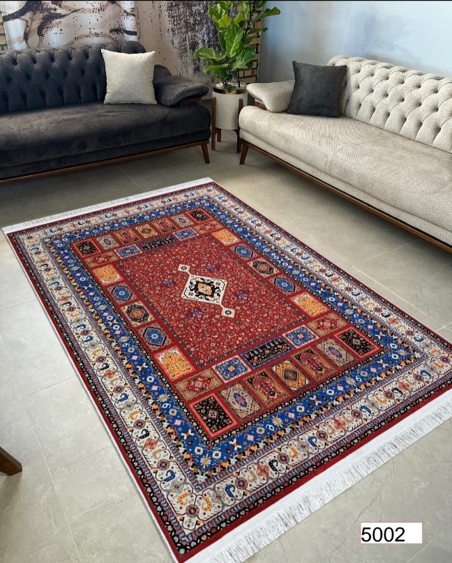 خرید ارزان فرشینه اصفهان طرح قشقایی فرشینه آفتاب کد5002مخمل شانل استپدار
