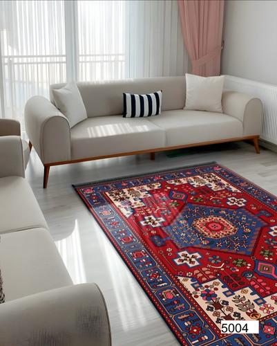 خرید ارزان فرشینه اصفهان طرح قشقایی فرشینه آفتاب کد5004مخمل شانل استپدار