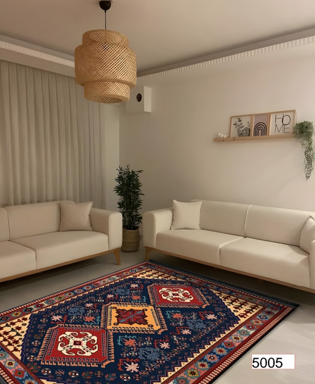 خرید ارزان فرشینه اصفهان طرح قشقایی فرشینه آفتاب کد5005مخمل شانل استپدار