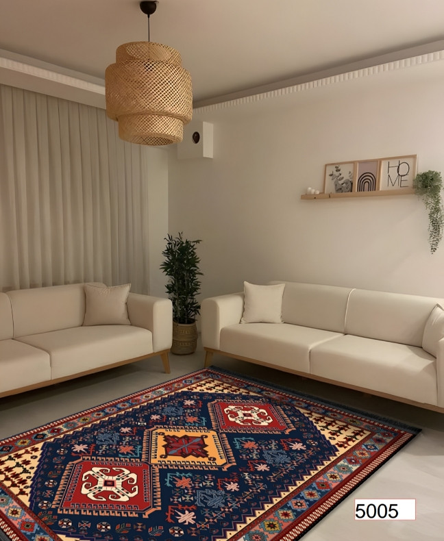 خرید ارزان فرشینه اصفهان طرح قشقایی فرشینه آفتاب کد5005مخمل شانل استپدار