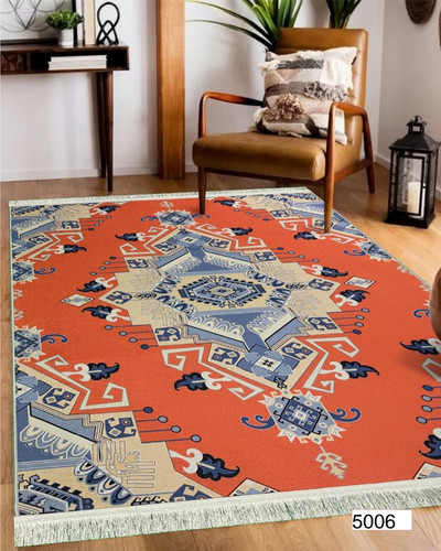 خرید ارزان فرشینه اصفهان طرح قشقایی فرشینه آفتاب کد5006مخمل شانل استپدار