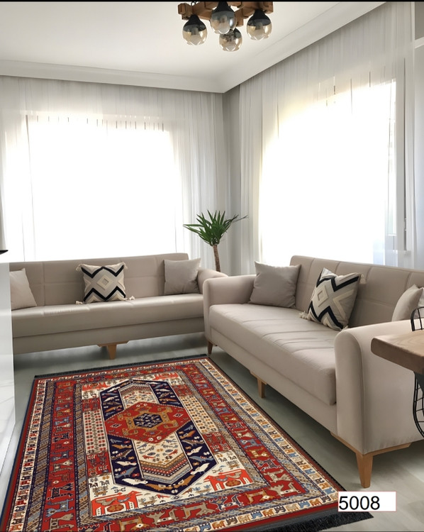 خرید ارزان فرشینه اصفهان طرح قشقایی فرشینه آفتاب کد5008مخمل شانل استپدار