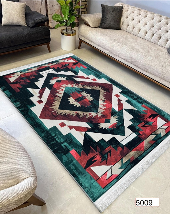 خرید ارزان فرشینه اصفهان طرح قشقایی فرشینه آفتاب کد5009مخمل شانل استپدار