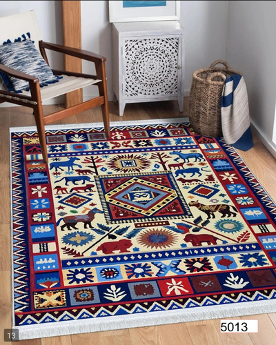 خرید ارزان فرشینه اصفهان طرح قشقایی فرشینه آفتاب کد5013مخمل شانل استپدار