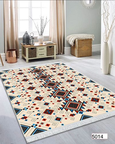 خرید ارزان فرشینه اصفهان طرح قشقایی فرشینه آفتاب کد5014مخمل شانل استپدار