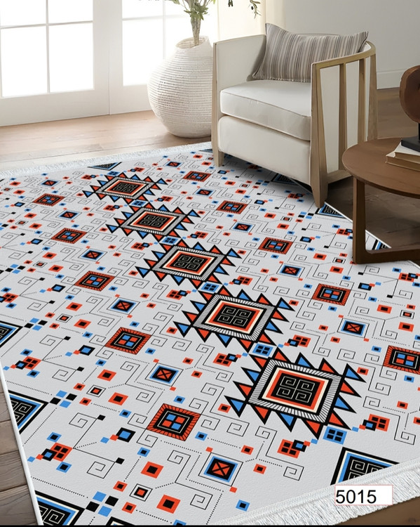 خرید ارزان فرشینه اصفهان طرح قشقایی فرشینه آفتاب کد5015مخمل شانل استپدار