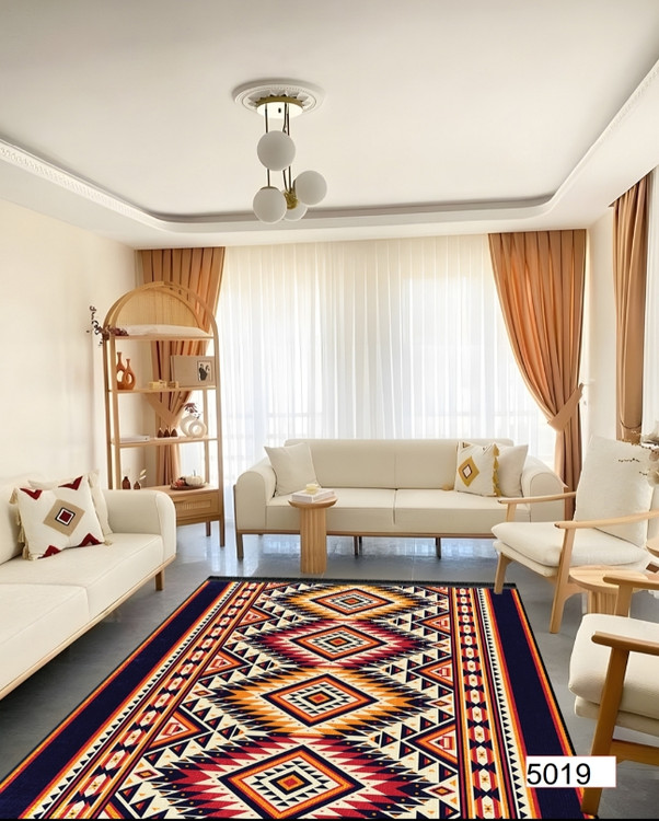 خرید ارزان فرشینه اصفهان طرح قشقایی فرشینه آفتاب کد5019مخمل شانل استپدار