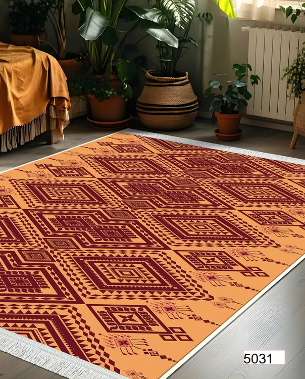 خرید ارزان فرشینه اصفهان طرح قشقایی فرشینه آفتاب کد5031مخمل شانل استپدار