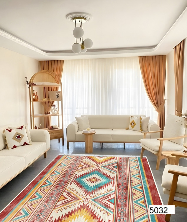 خرید ارزان فرشینه اصفهان طرح قشقایی فرشینه آفتاب کد5032مخمل شانل استپدار