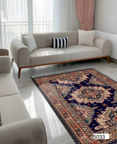 خرید ارزان فرشینه اصفهان طرح قشقایی فرشینه آفتاب کد5033مخمل شانل استپدار