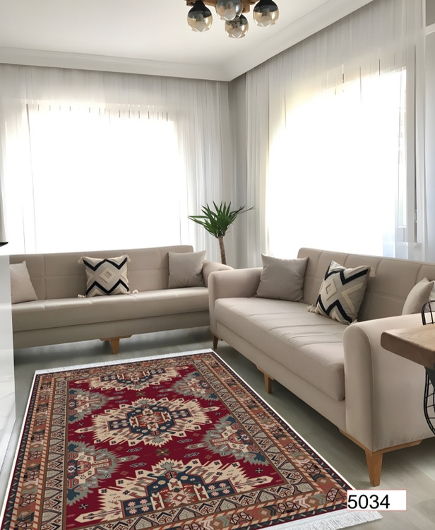 خرید ارزان فرشینه اصفهان طرح قشقایی فرشینه آفتاب کد5034مخمل شانل استپدار