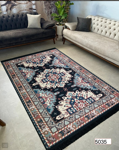 خرید ارزان فرشینه اصفهان طرح قشقایی فرشینه آفتاب کد5035مخمل شانل استپدار