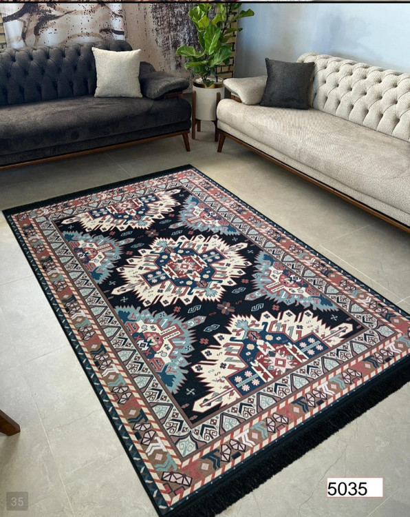 خرید ارزان فرشینه اصفهان طرح قشقایی فرشینه آفتاب کد5035مخمل شانل استپدار