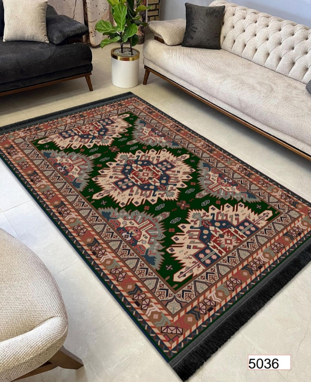 خرید ارزان فرشینه اصفهان طرح قشقایی فرشینه آفتاب کد5036مخمل شانل استپدار