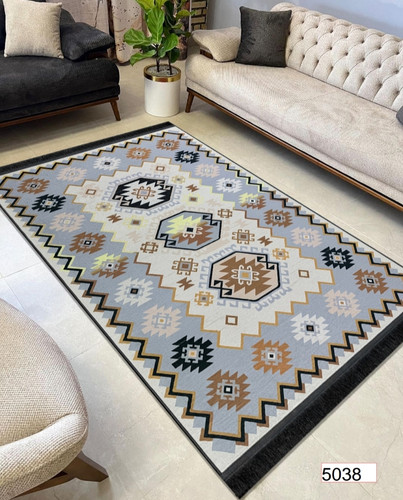 خرید ارزان فرشینه اصفهان طرح قشقایی فرشینه آفتاب کد5038مخمل شانل استپدار