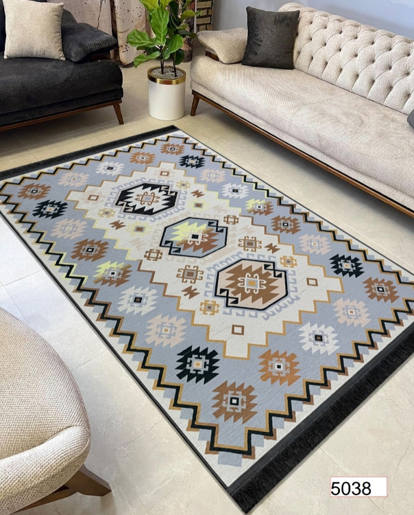 خرید ارزان فرشینه اصفهان طرح قشقایی فرشینه آفتاب کد5038مخمل شانل استپدار