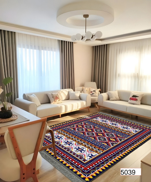 خرید ارزان فرشینه اصفهان طرح قشقایی فرشینه آفتاب کد5039مخمل شانل استپدار