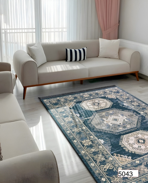 خرید ارزان فرشینه اصفهان طرح قشقایی فرشینه آفتاب کد5043مخمل شانل استپدار