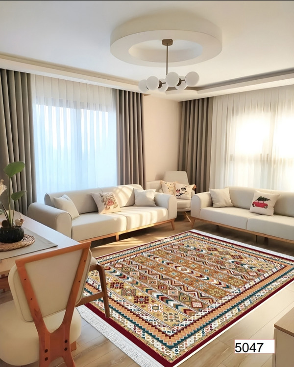 فرشینه اصفهان طرح قشقایی فرشینه آفتاب کد5047مخمل شانل استپدار