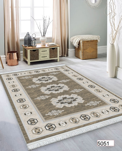 خرید ارزان فرشینه اصفهان طرح قشقایی فرشینه آفتاب کد5051مخمل شانل استپدار