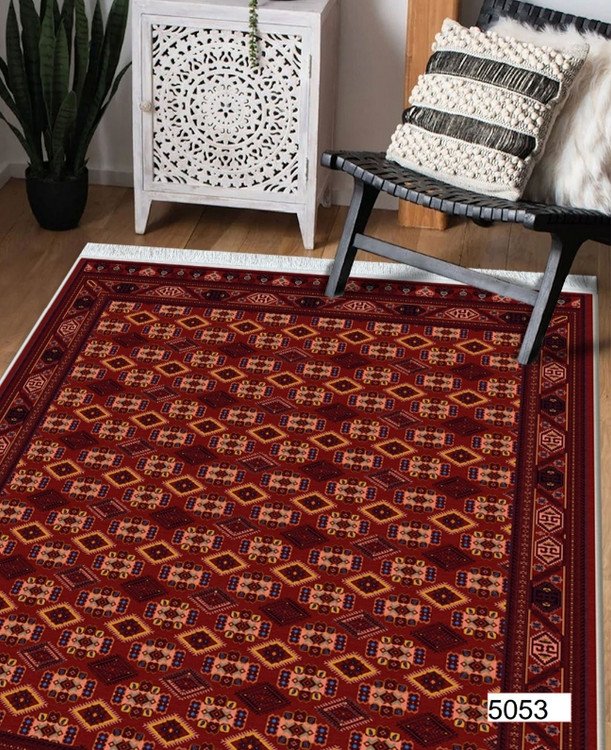 خرید ارزان فرشینه اصفهان طرح قشقایی فرشینه آفتاب کد5053مخمل شانل استپدار