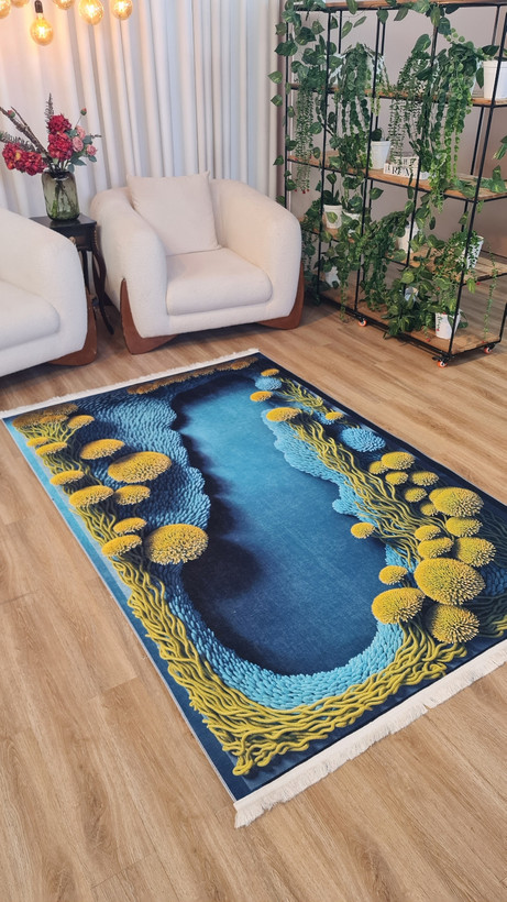 خرید ارزان فرشینه فانتزی فرشینه آفتاب کد9122مخمل شانل ترک استپدار