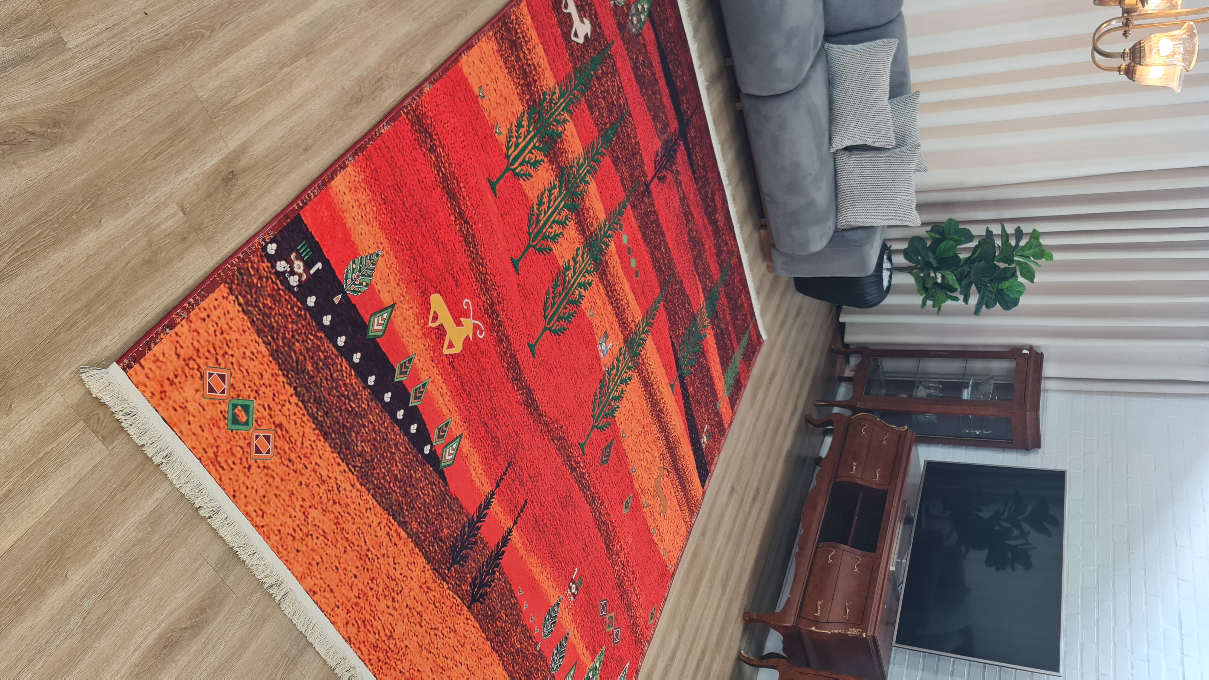 فرشینه سنتی فرشینه آفتاب کد L216مخمل شانل ترک استپدار