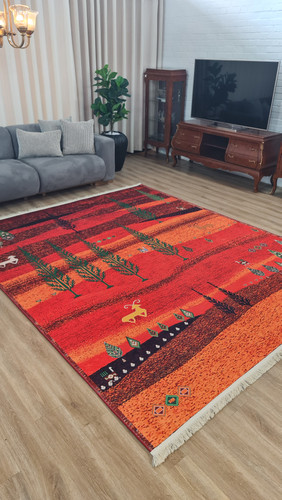 فرشینه سنتی فرشینه آفتاب کد L216مخمل شانل ترک استپدار