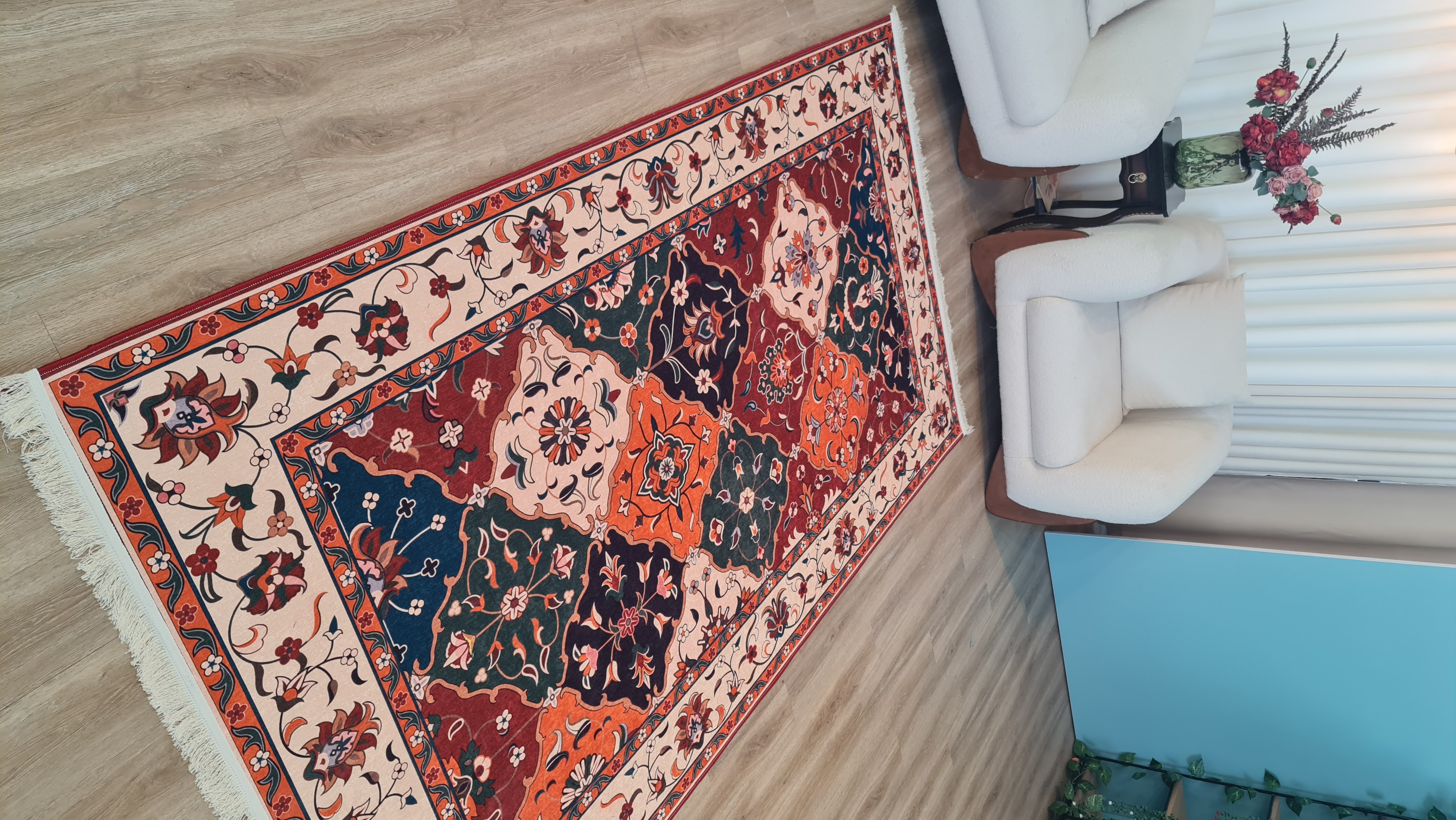 خرید ارزان فرشینه آفتاب کد O166مخمل شانل استپدار