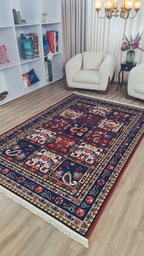 فرشینه خشتی فرشینه آفتاب کد A140مخمل شانل ترک استپدار