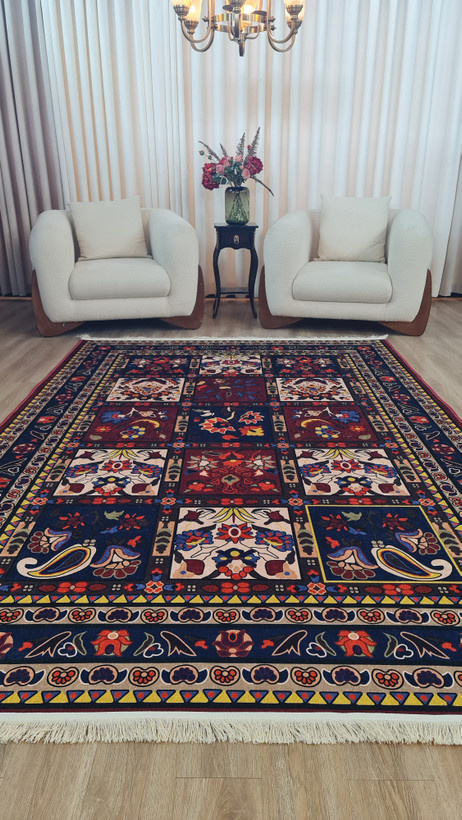 فرشینه خشتی فرشینه آفتاب کد A140مخمل شانل ترک استپدار